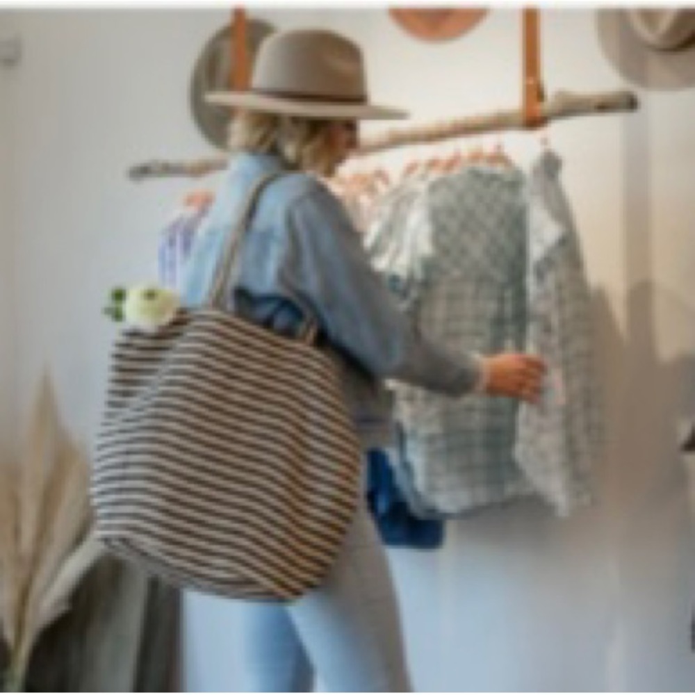 Will and Atlas Paris stripe jute tote